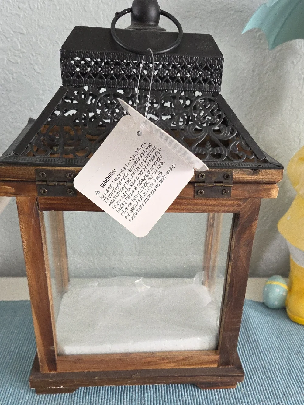 Rustic Brown Wood and Black Metal Decorative Lantern - Home Accents